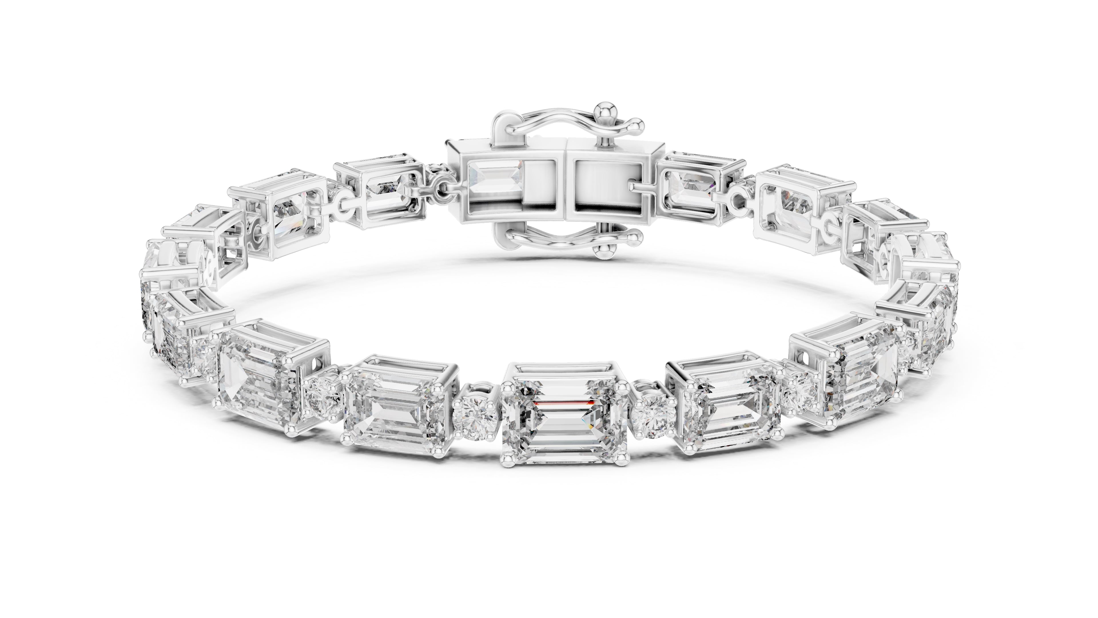 Grand Emerald Step Lab-Grown Tennis Bracelet White Gold