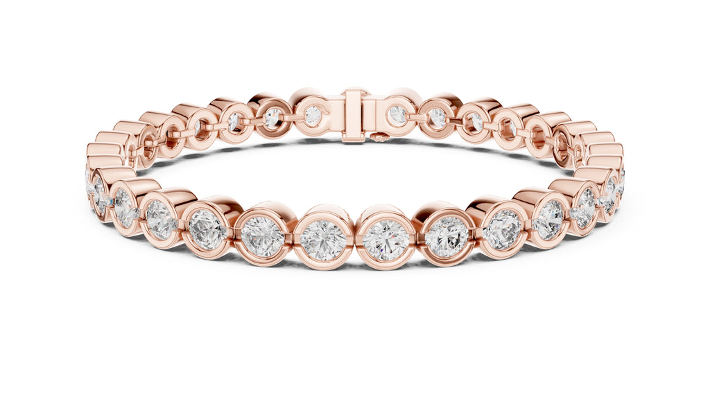 Bezel-Set Round Lab-Grown Tennis Bracelet Rose Gold