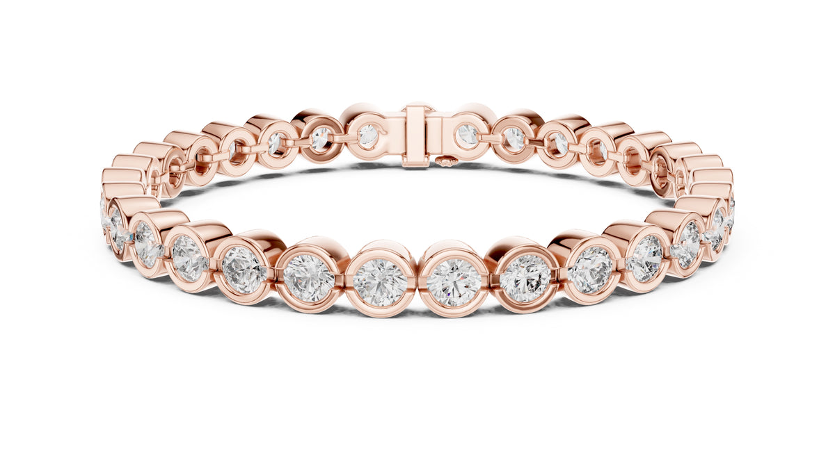 Bezel-Set Round Lab-Grown Tennis Bracelet Rose Gold