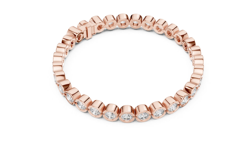Bezel-Set Round Lab-Grown Tennis Bracelet Rose Gold