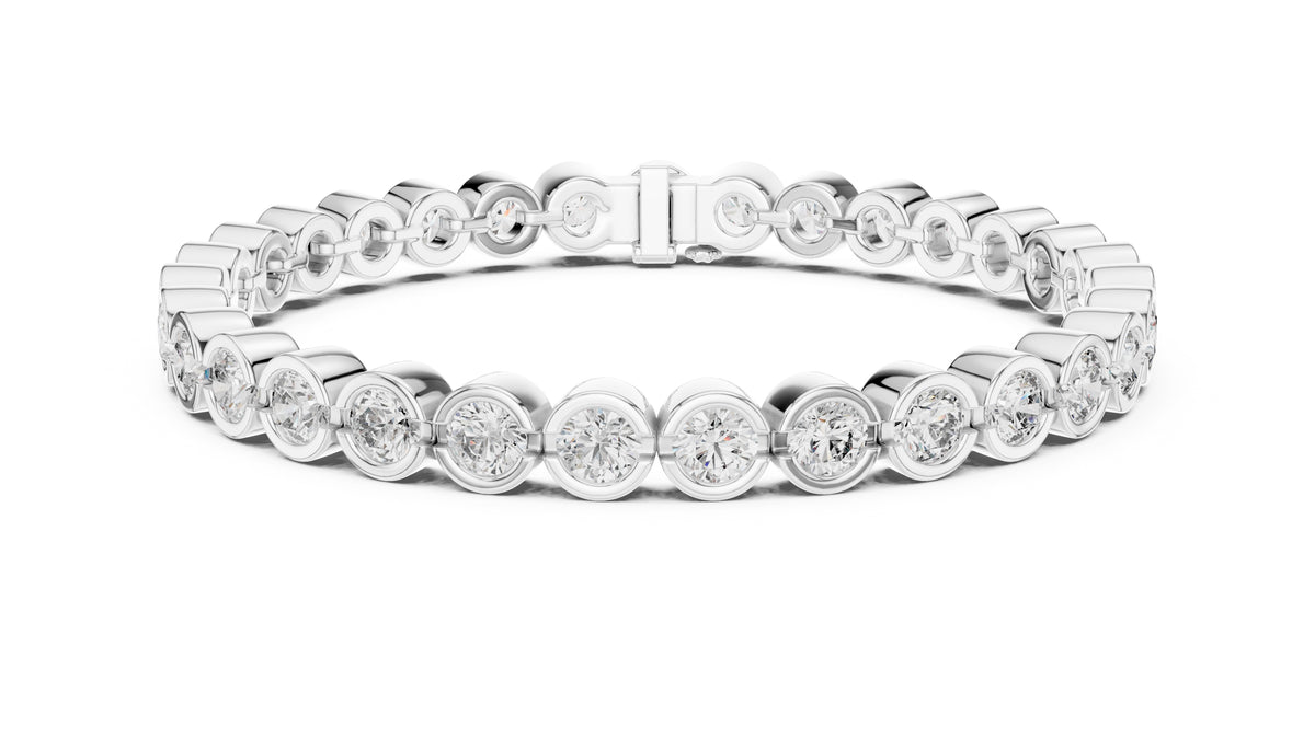 Bezel-Set Round Lab-Grown Tennis Bracelet White Gold