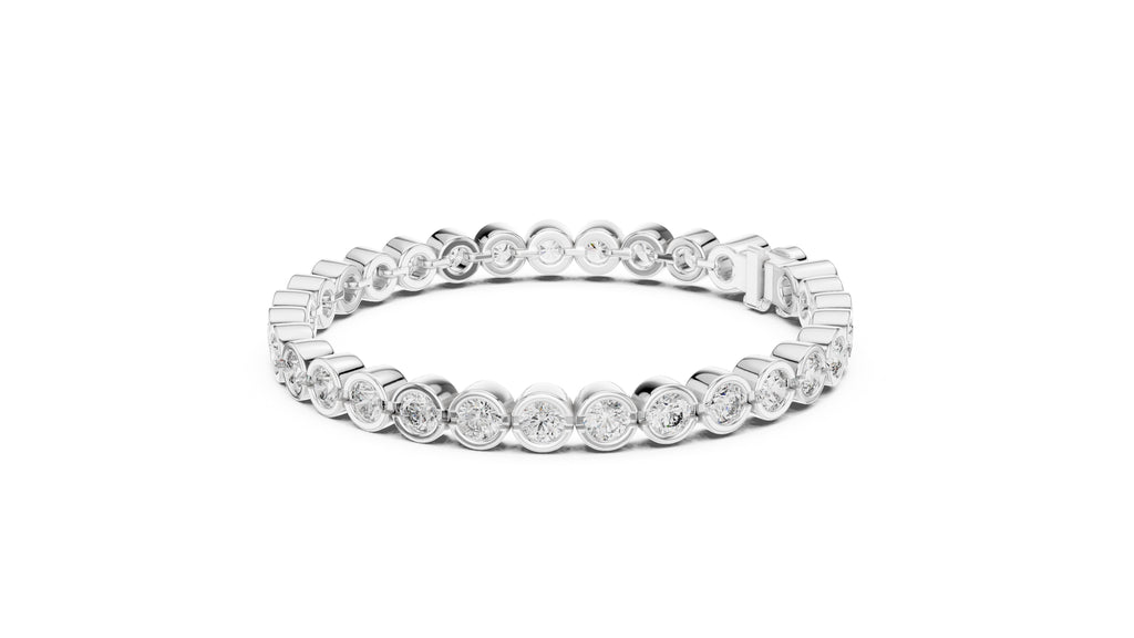 Bezel-Set Round Lab-Grown Tennis Bracelet White Gold