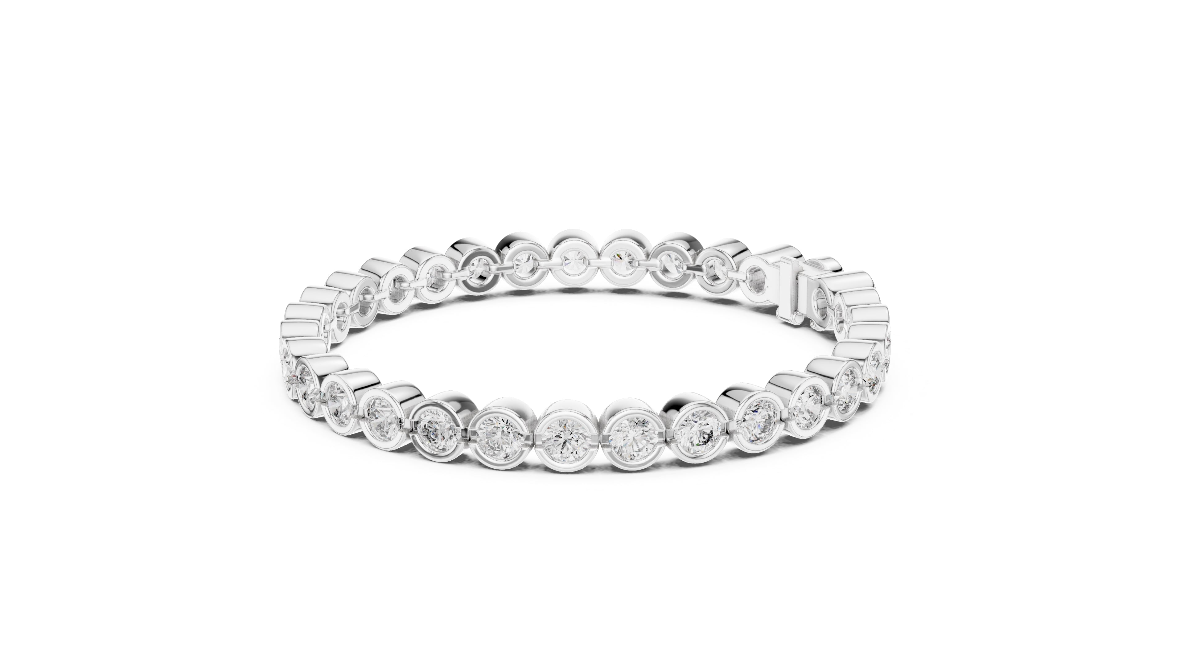 Bezel-Set Round Lab-Grown Tennis Bracelet White Gold