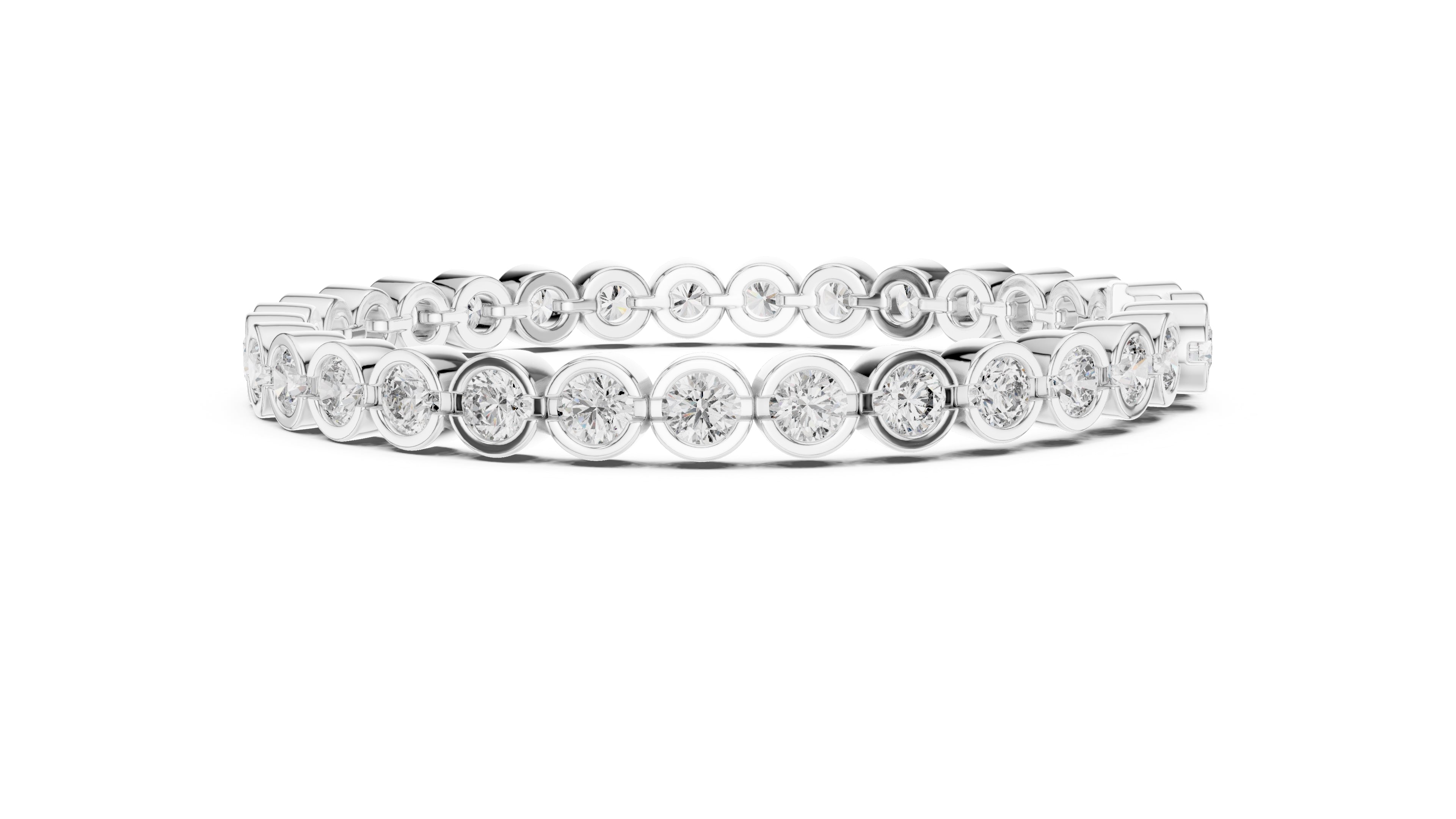 Bezel-Set Round Lab-Grown Tennis Bracelet White Gold
