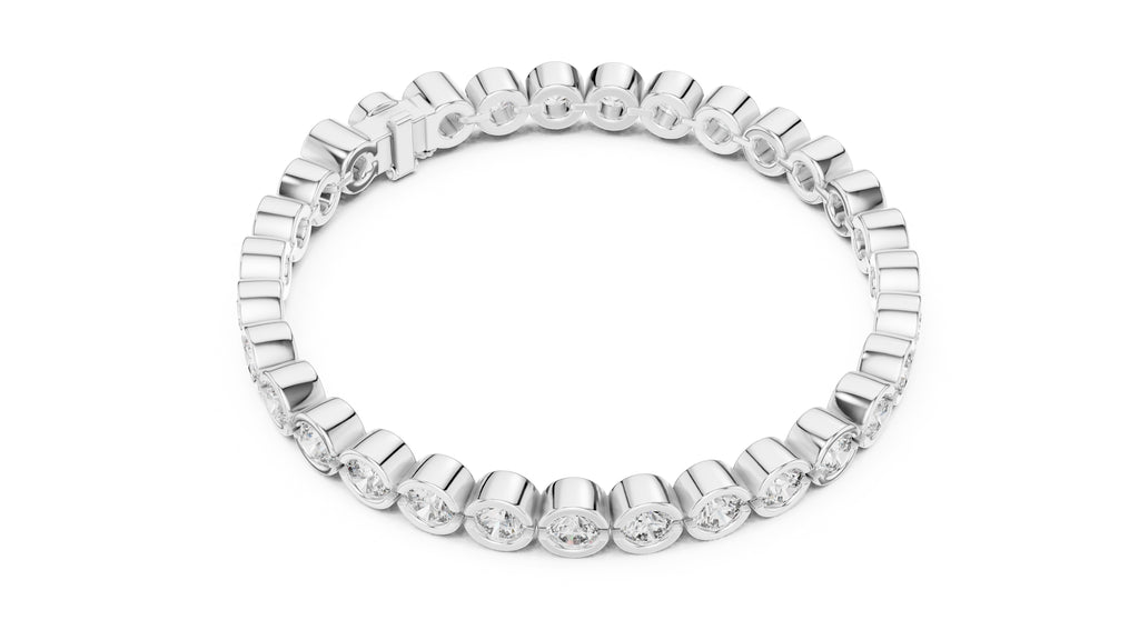 Bezel-Set Round Lab-Grown Tennis Bracelet White Gold