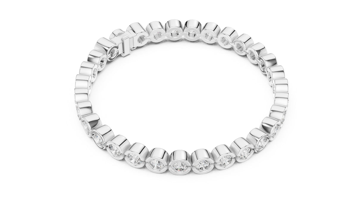 Bezel-Set Round Lab-Grown Tennis Bracelet White Gold