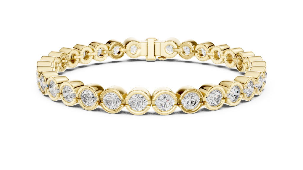 Bezel-Set Round Lab-Grown Tennis Bracelet Yellow Gold