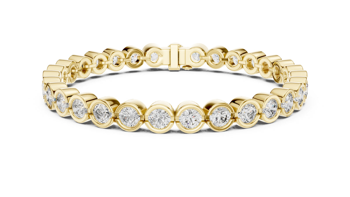 Bezel-Set Round Lab-Grown Tennis Bracelet Yellow Gold