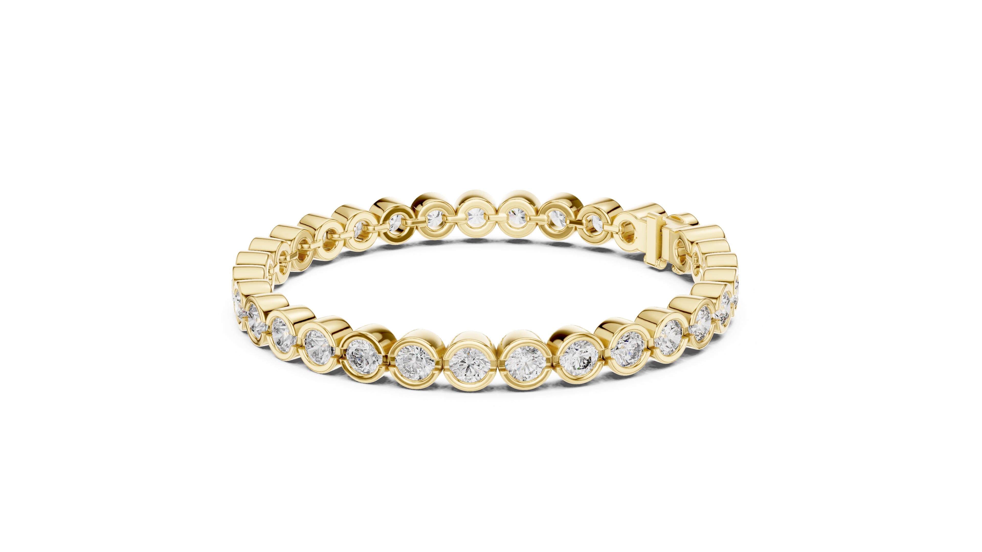 Bezel-Set Round Lab-Grown Tennis Bracelet Yellow Gold