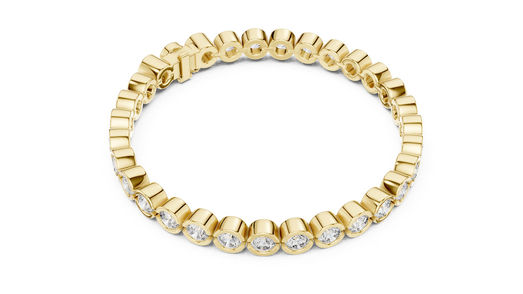 Bezel-Set Round Lab-Grown Tennis Bracelet Yellow Gold