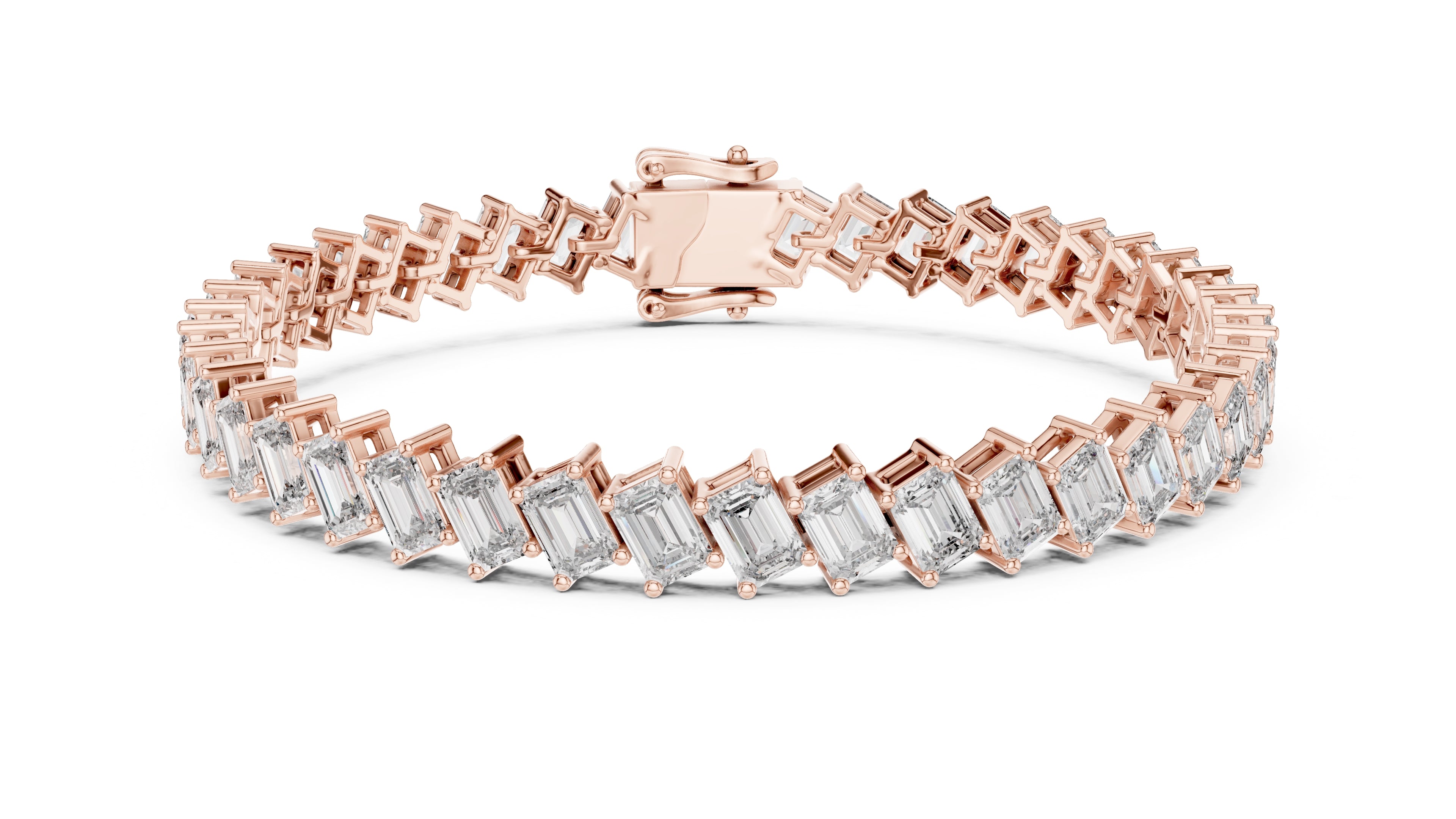 Diagonal Step-Cut Lab-Grown Tennis Bracelet Rose Gold