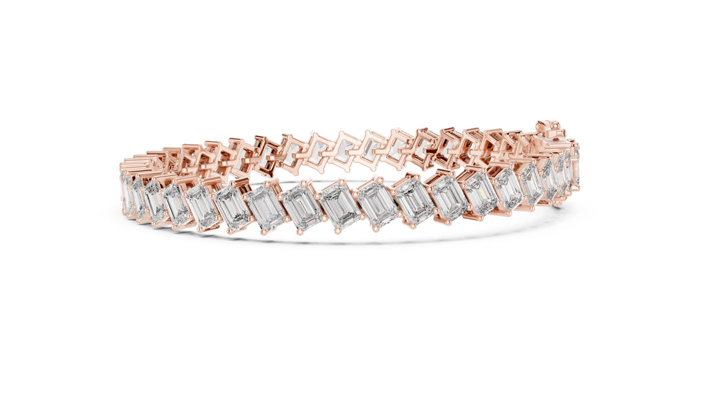 Diagonal Step-Cut Lab-Grown Tennis Bracelet Rose Gold
