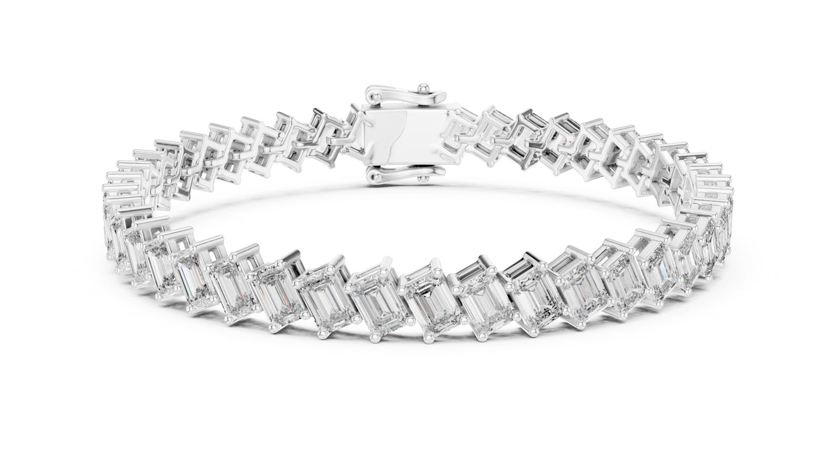 Diagonal Step-Cut Lab-Grown Tennis Bracelet White Gold