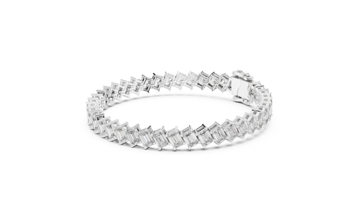 Diagonal Step-Cut Lab-Grown Tennis Bracelet White Gold