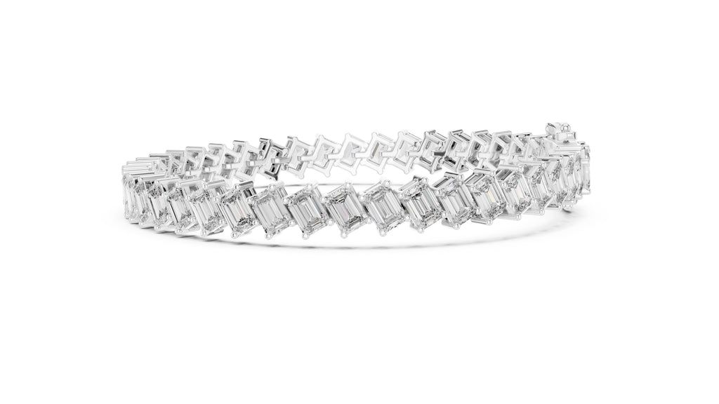 Diagonal Step-Cut Lab-Grown Tennis Bracelet White Gold