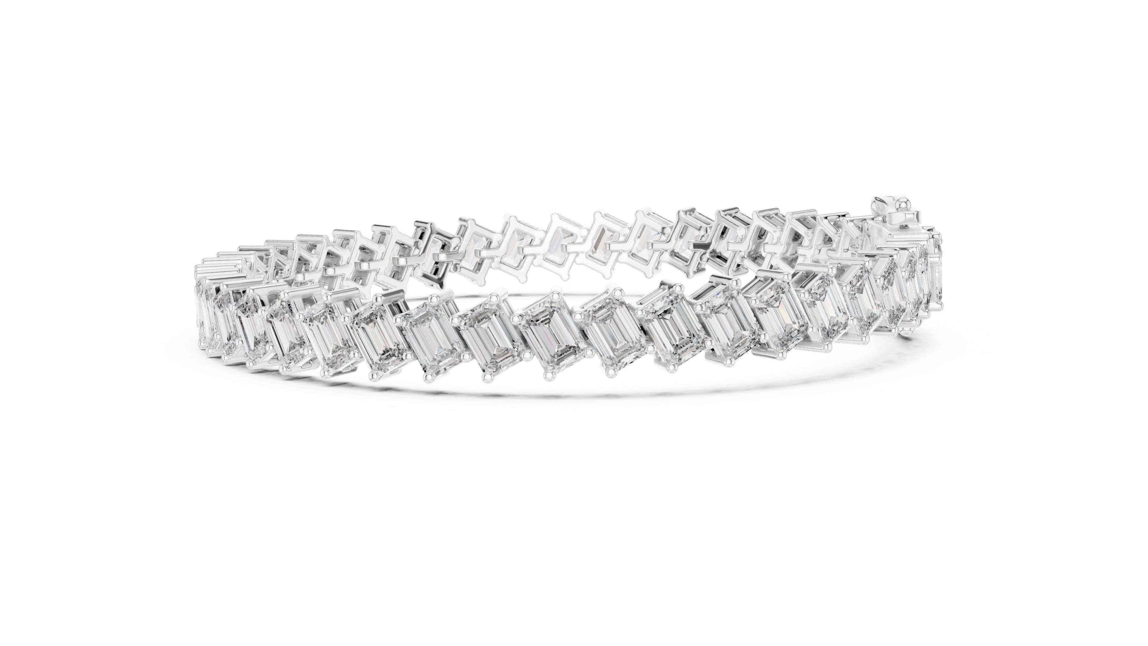 Diagonal Step-Cut Lab-Grown Tennis Bracelet White Gold