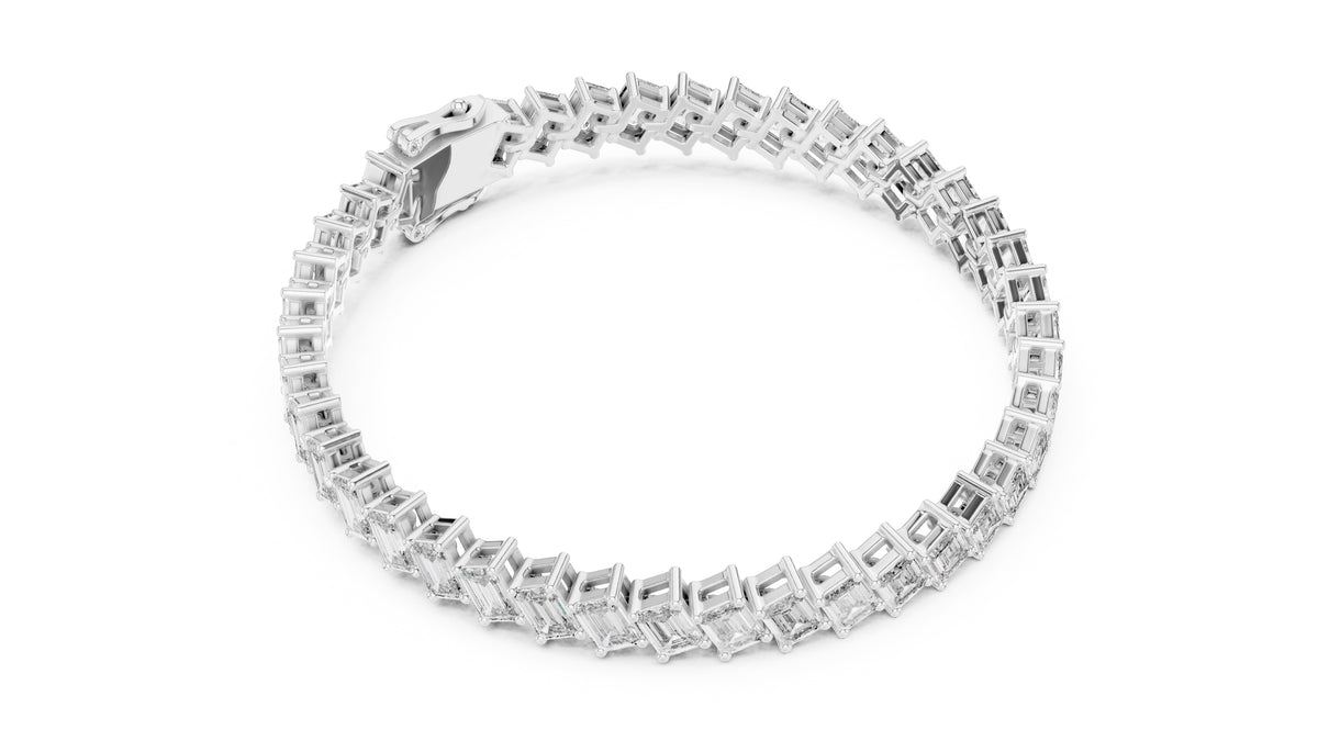Diagonal Step-Cut Lab-Grown Tennis Bracelet White Gold