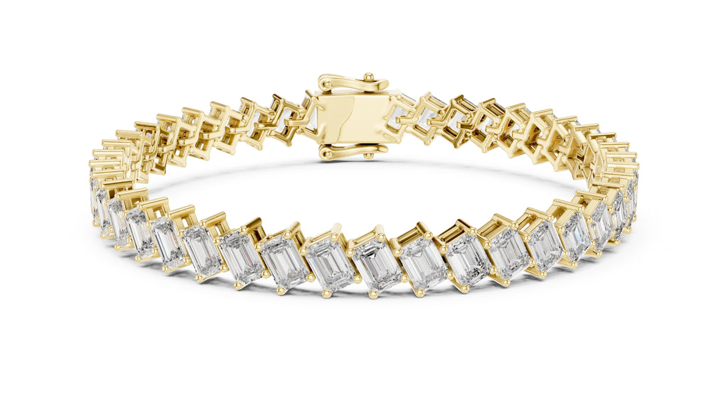 Diagonal Step-Cut Lab-Grown Tennis Bracelet Yellow Gold