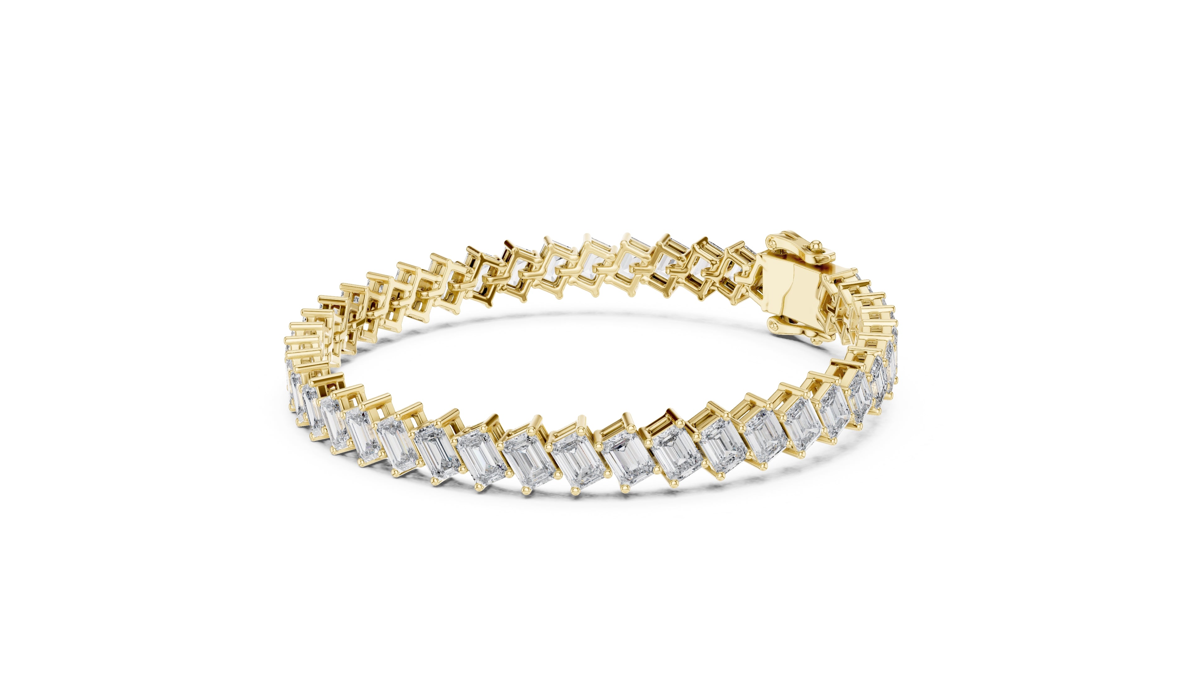 Diagonal Step-Cut Lab-Grown Tennis Bracelet Yellow Gold