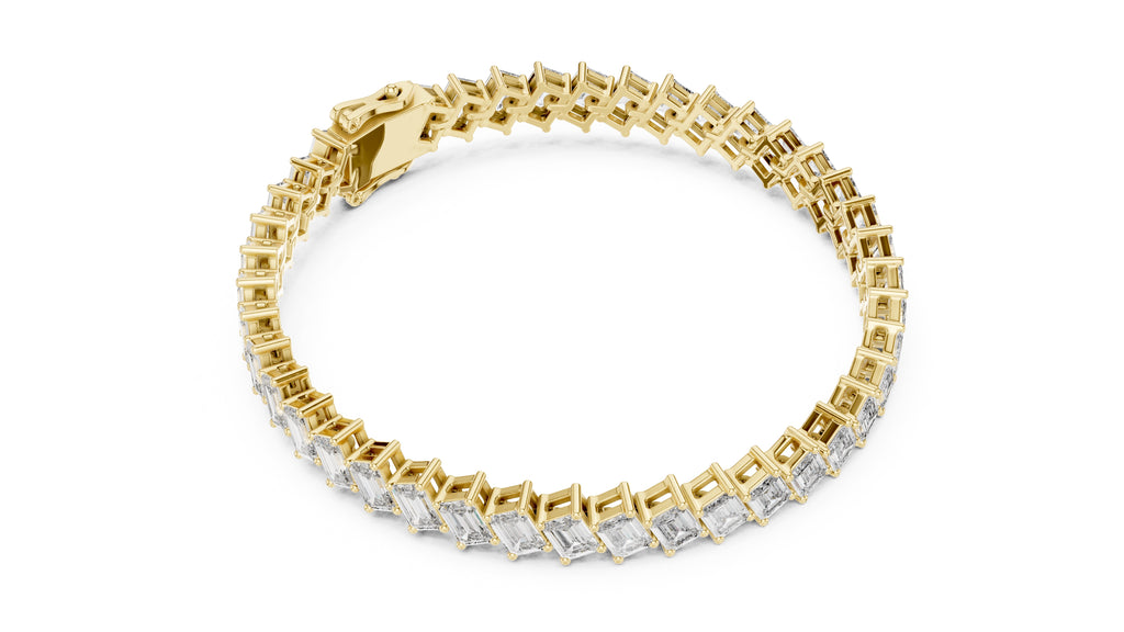 Diagonal Step-Cut Lab-Grown Tennis Bracelet Yellow Gold