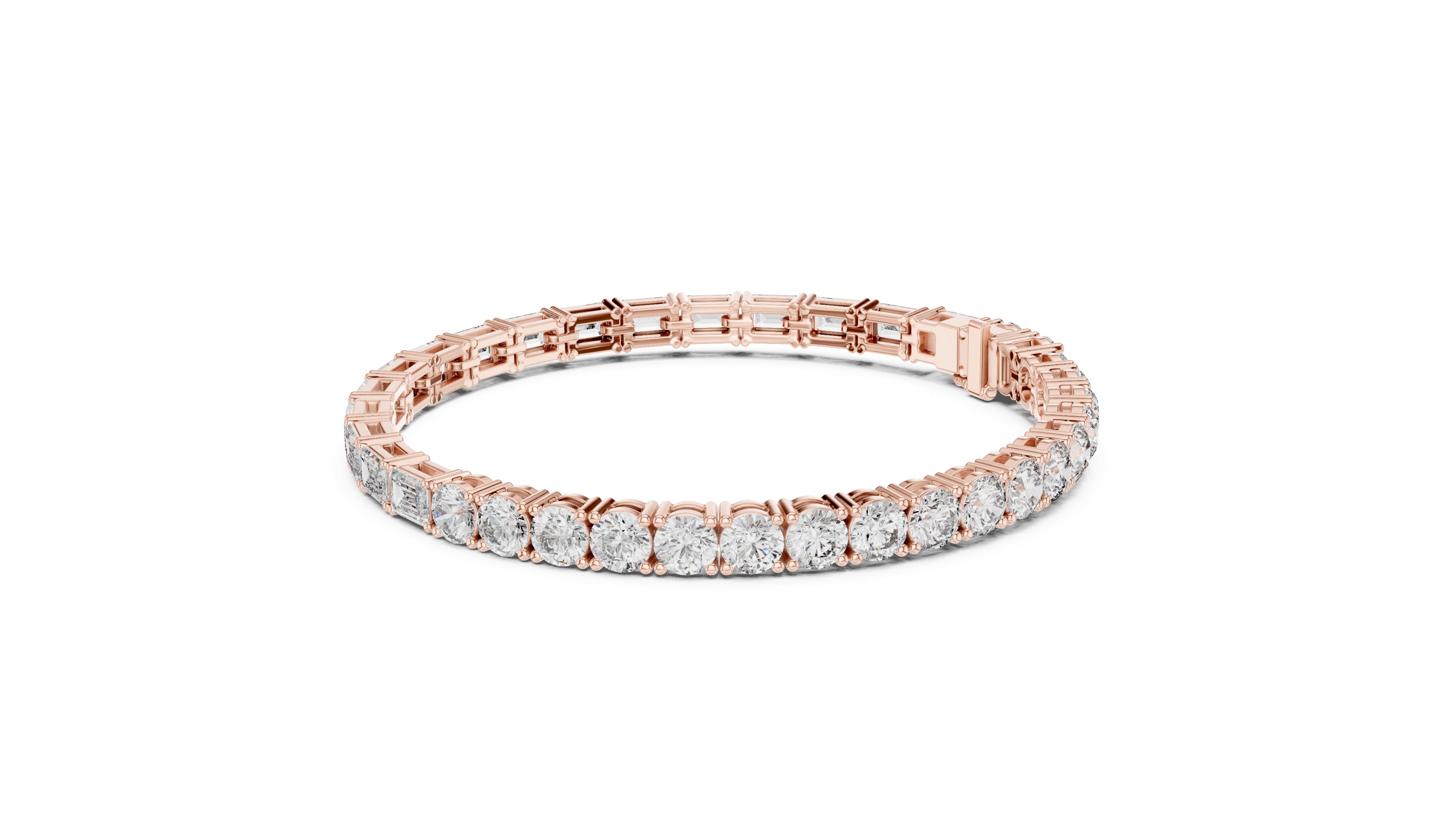 Half-and-Half Dual-Cut Lab-Grown Tennis Bracelet Rose Gold