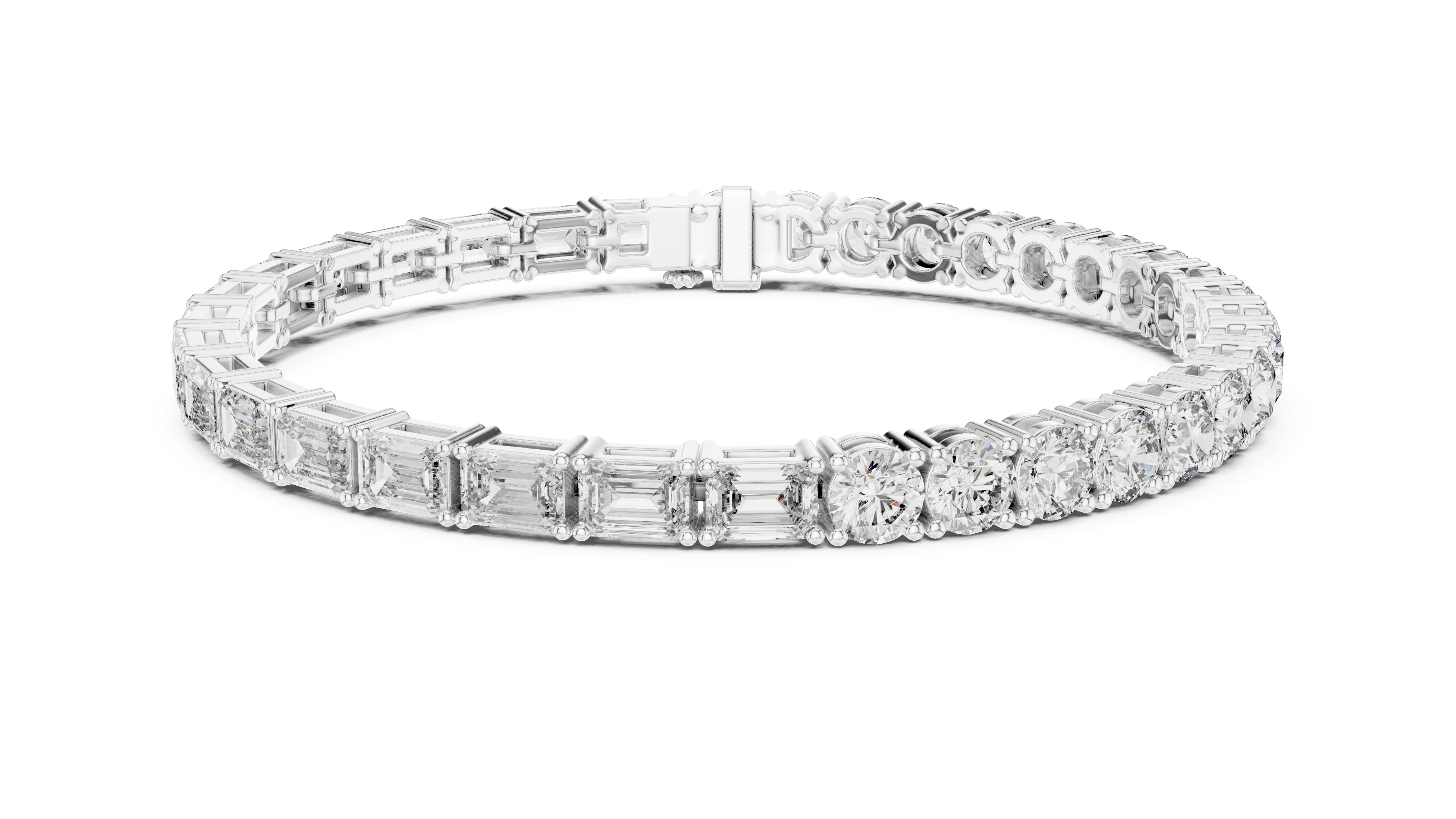 Half-and-Half Dual-Cut Lab-Grown Tennis Bracelet White Gold