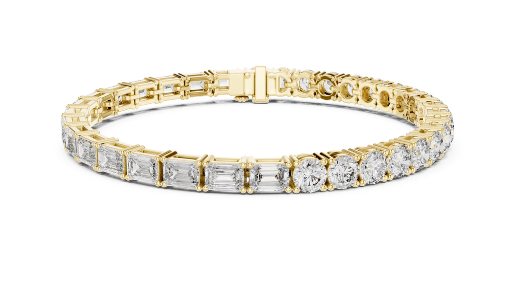 Half-and-Half Dual-Cut Lab-Grown Tennis Bracelet Yellow Gold