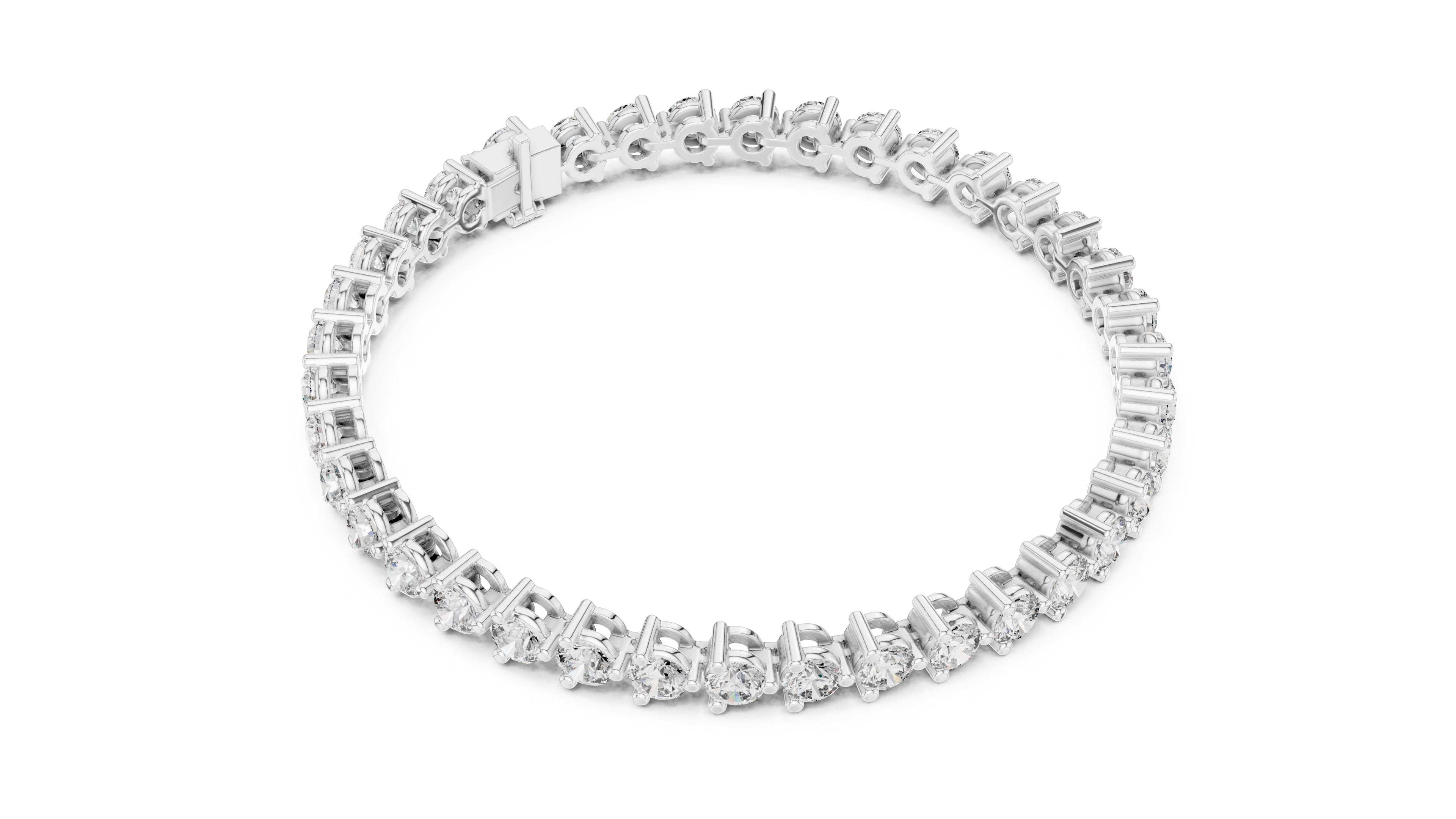 Classic Prong-Set Round Lab-Grown Tennis Bracelet White Gold