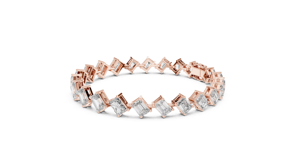 Alternating Emerald & Radiant Lab-Grown Tennis Bracelet Rose Gold