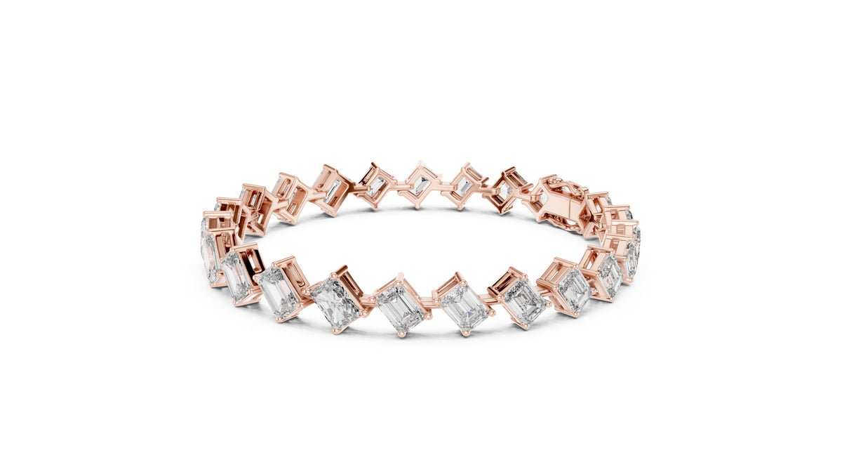 Alternating Emerald & Radiant Lab-Grown Tennis Bracelet Rose Gold