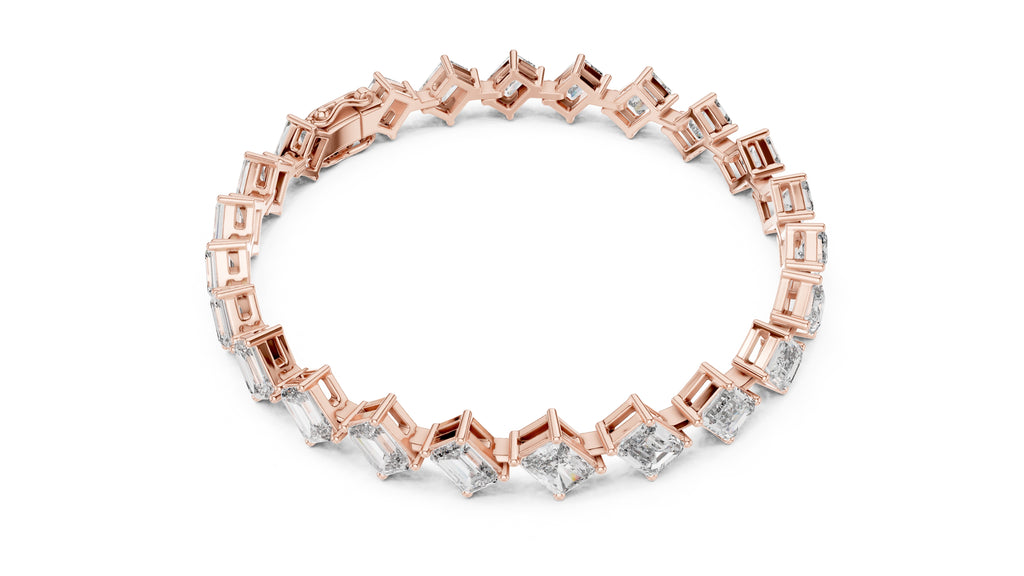 Alternating Emerald & Radiant Lab-Grown Tennis Bracelet Rose Gold