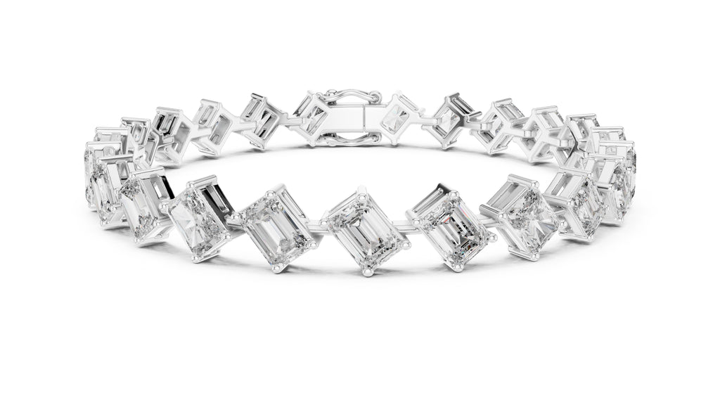 Alternating Emerald & Radiant Lab-Grown Tennis Bracelet White Gold