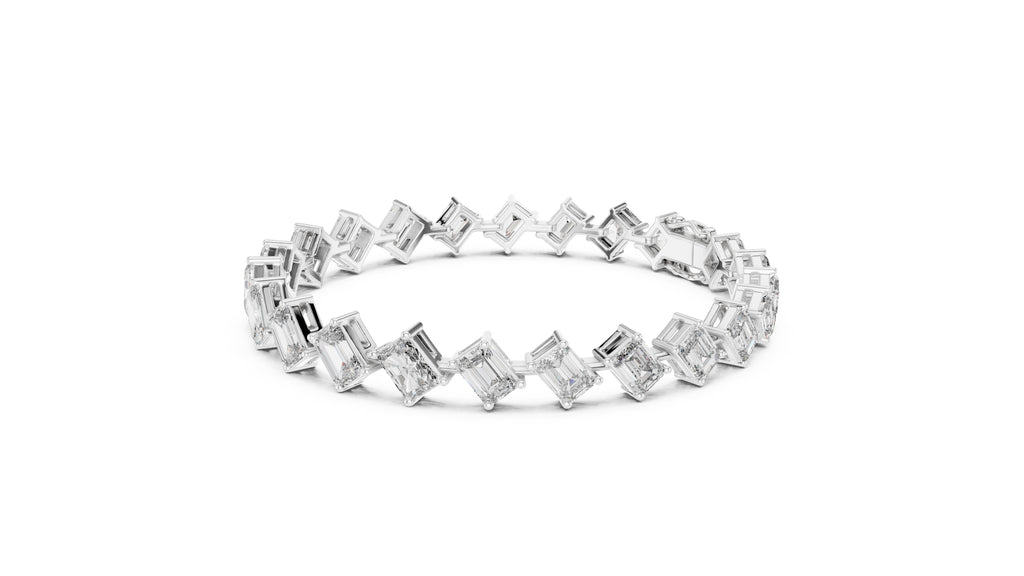 Alternating Emerald & Radiant Lab-Grown Tennis Bracelet White Gold