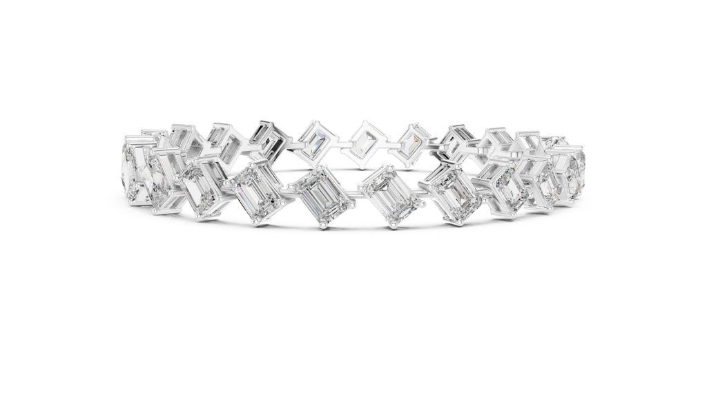 Alternating Emerald & Radiant Lab-Grown Tennis Bracelet White Gold