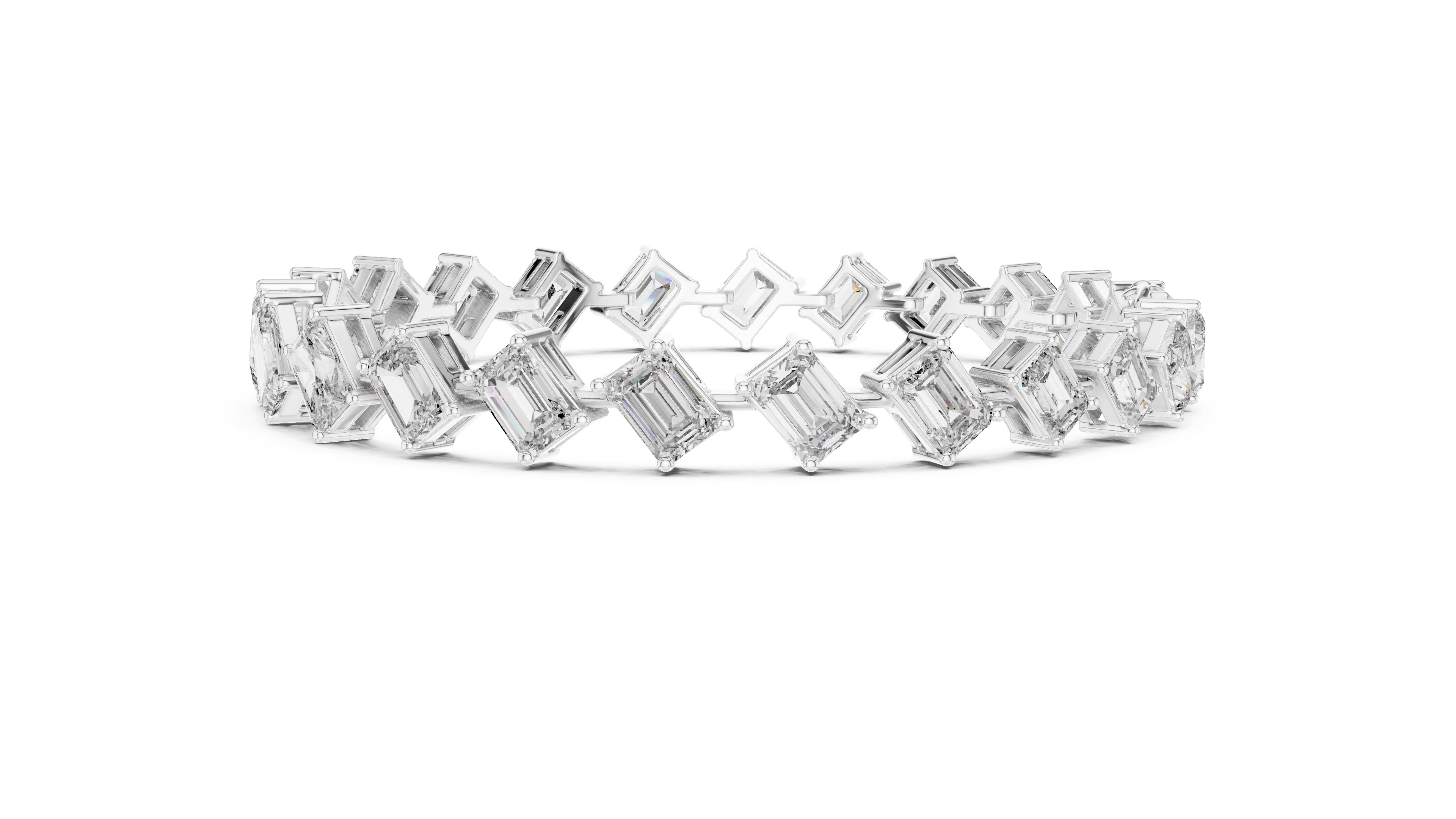 Alternating Emerald & Radiant Lab-Grown Tennis Bracelet White Gold
