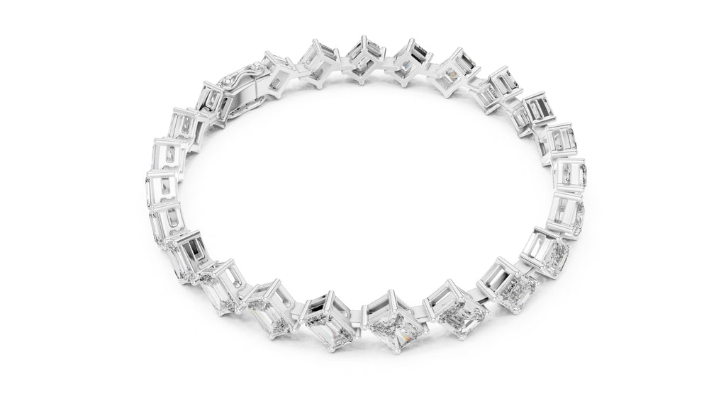 Alternating Emerald & Radiant Lab-Grown Tennis Bracelet White Gold
