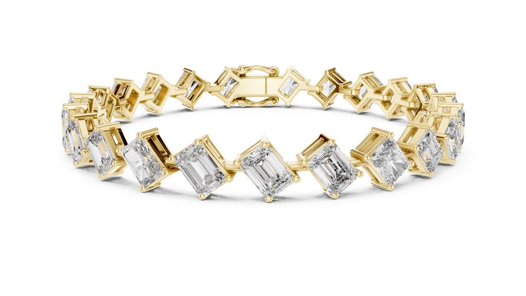 Alternating Emerald & Radiant Lab-Grown Tennis Bracelet Yellow Gold