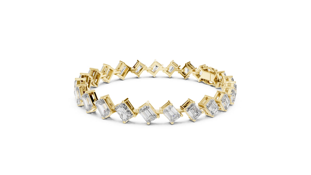 Alternating Emerald & Radiant Lab-Grown Tennis Bracelet Yellow Gold
