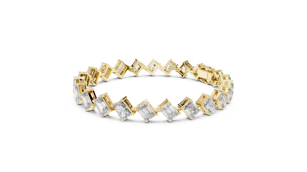 Alternating Emerald & Radiant Lab-Grown Tennis Bracelet Yellow Gold