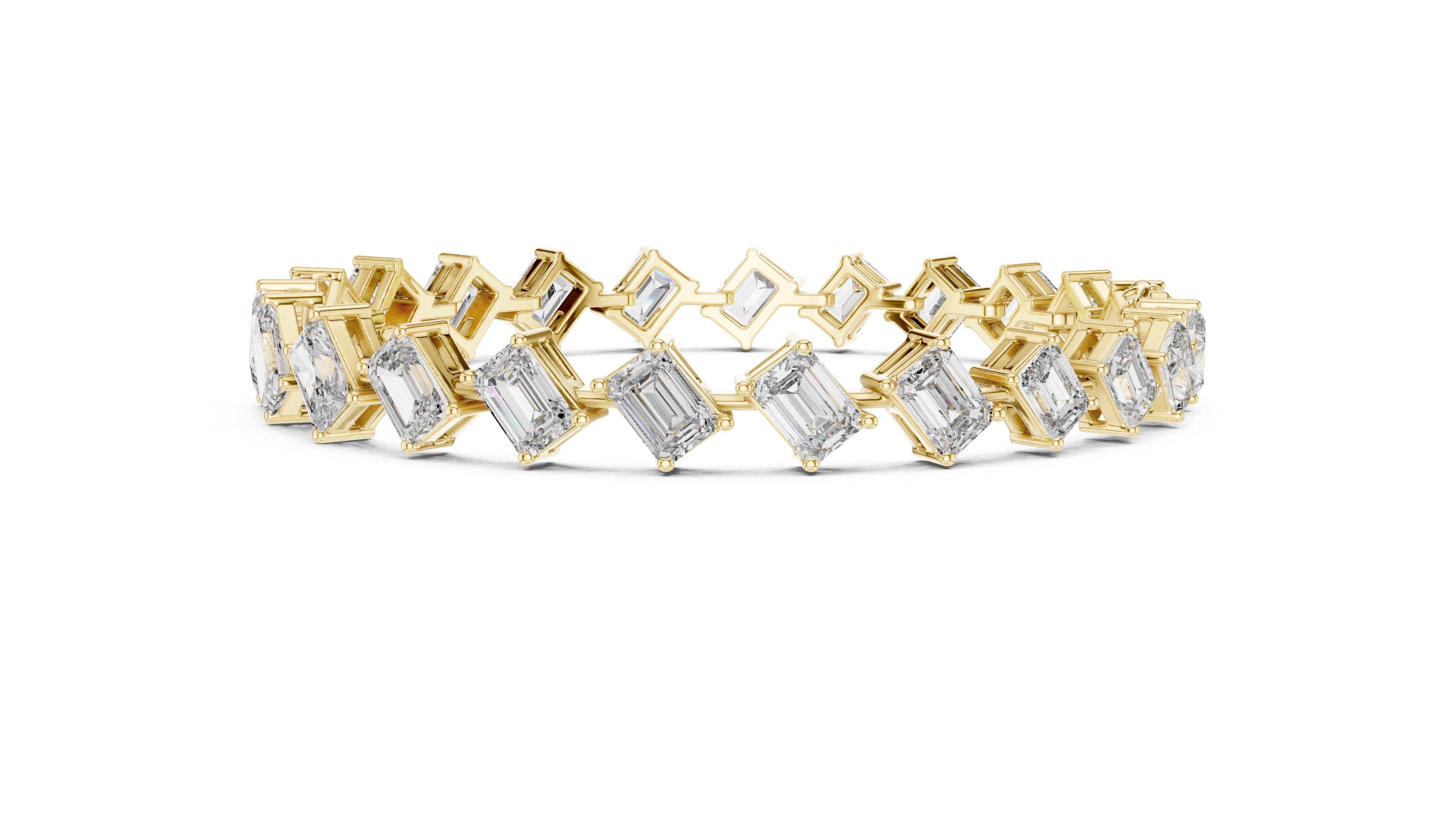 Alternating Emerald & Radiant Lab-Grown Tennis Bracelet Yellow Gold