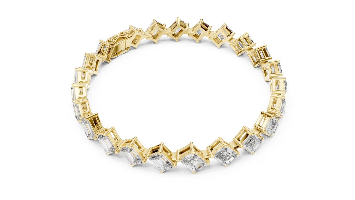 Alternating Emerald & Radiant Lab-Grown Tennis Bracelet Yellow Gold