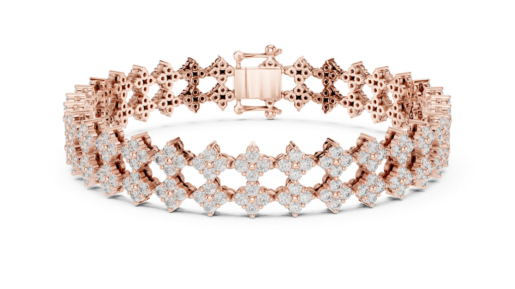 Floral Cluster Diamond Link Lab-Grown Tennis Bracelet Rose Gold