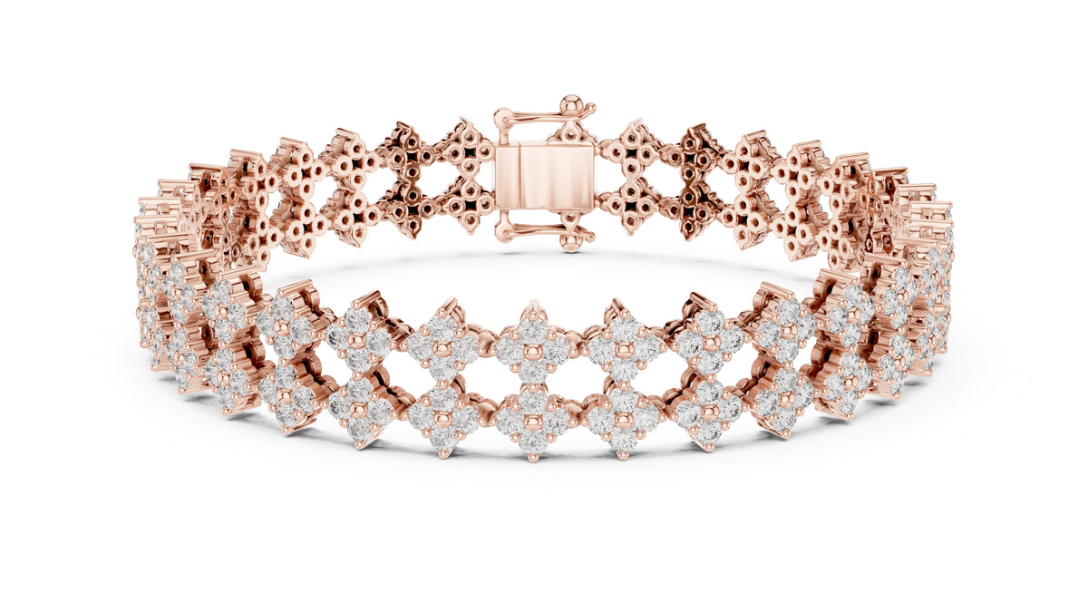Floral Cluster Diamond Link Lab-Grown Tennis Bracelet Rose Gold