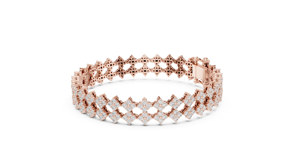 Floral Cluster Diamond Link Lab-Grown Tennis Bracelet Rose Gold