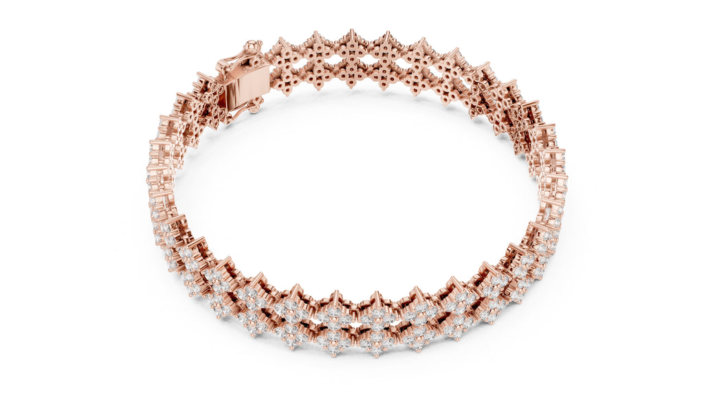 Floral Cluster Diamond Link Lab-Grown Tennis Bracelet Rose Gold