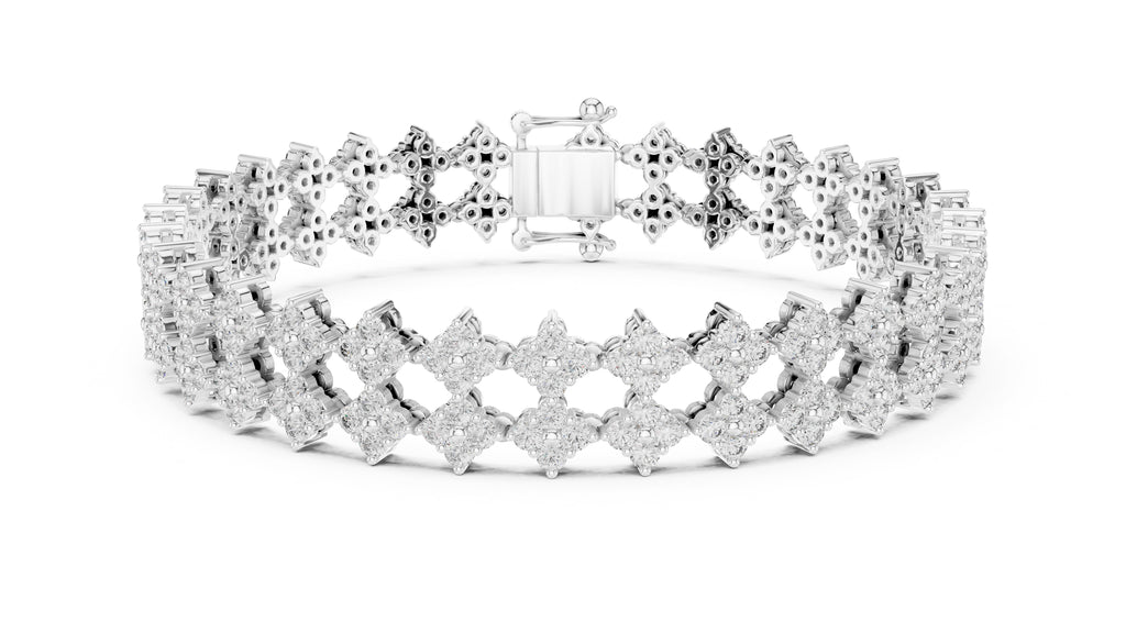 Floral Cluster Diamond Link Lab-Grown Tennis Bracelet White Gold