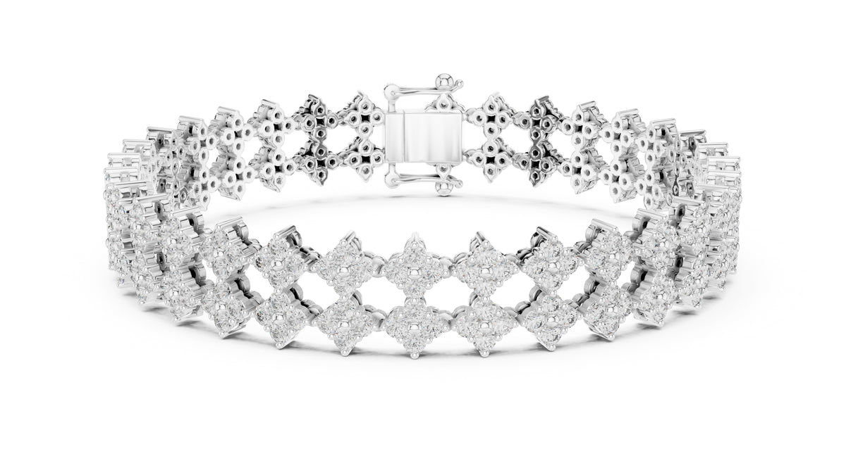 Floral Cluster Diamond Link Lab-Grown Tennis Bracelet White Gold