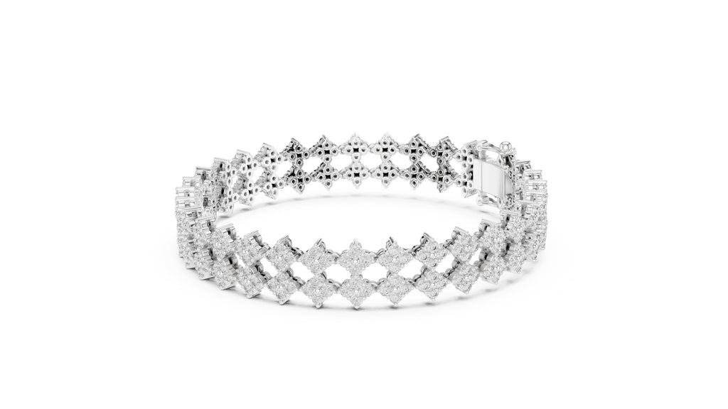 Floral Cluster Diamond Link Lab-Grown Tennis Bracelet White Gold