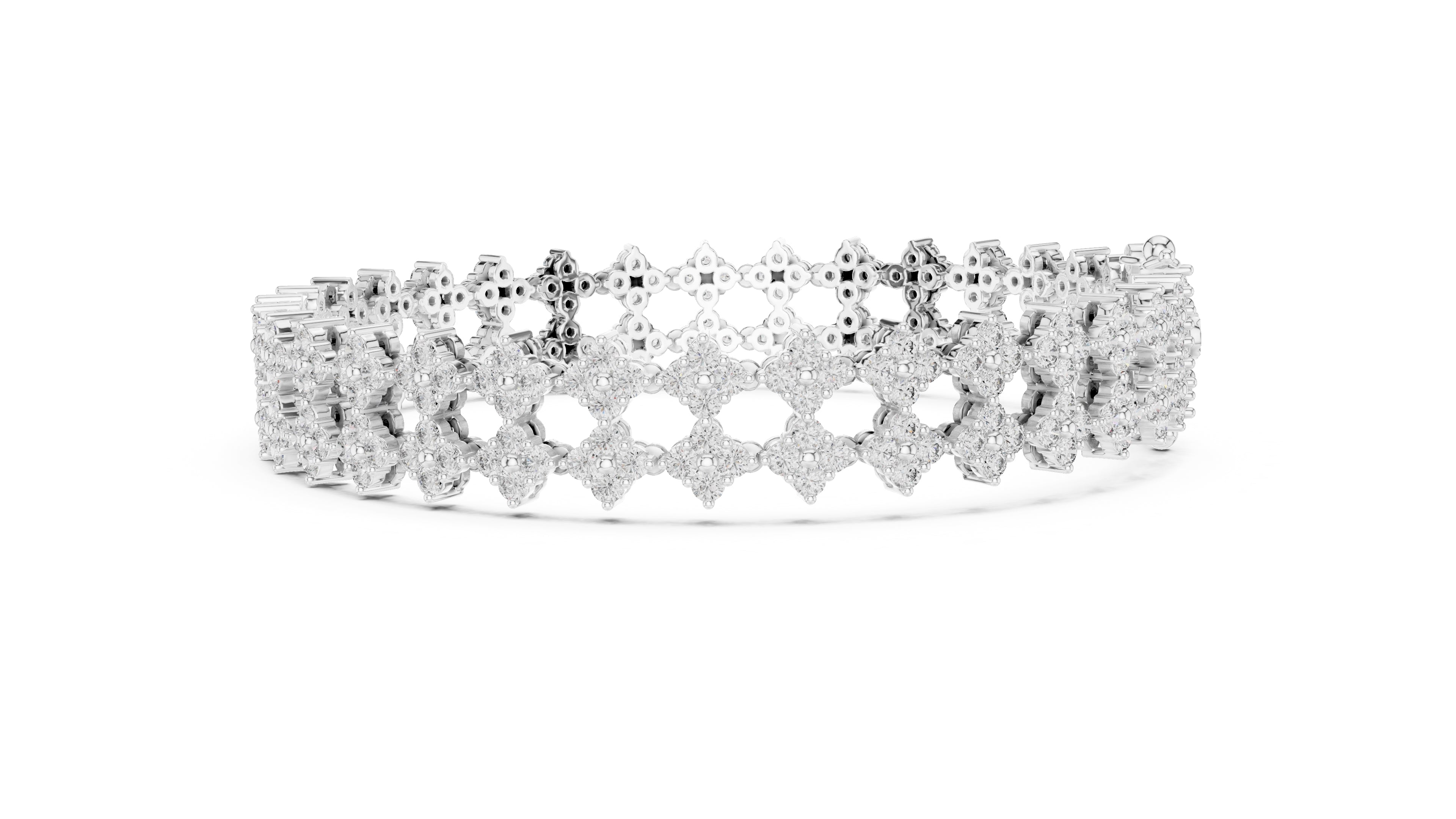 Floral Cluster Diamond Link Lab-Grown Tennis Bracelet White Gold