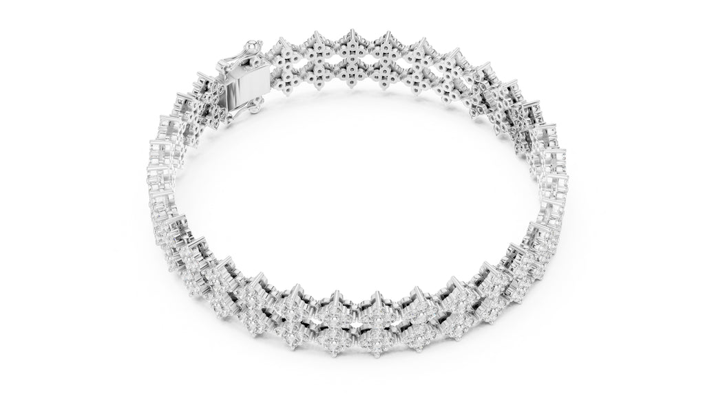 Floral Cluster Diamond Link Lab-Grown Tennis Bracelet White Gold